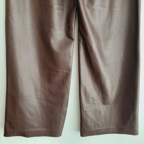 REITMANS Wide Leg High Waist Soft Vegan Faux Leather Pants Brown Sz 16 - Picture 8 of 11